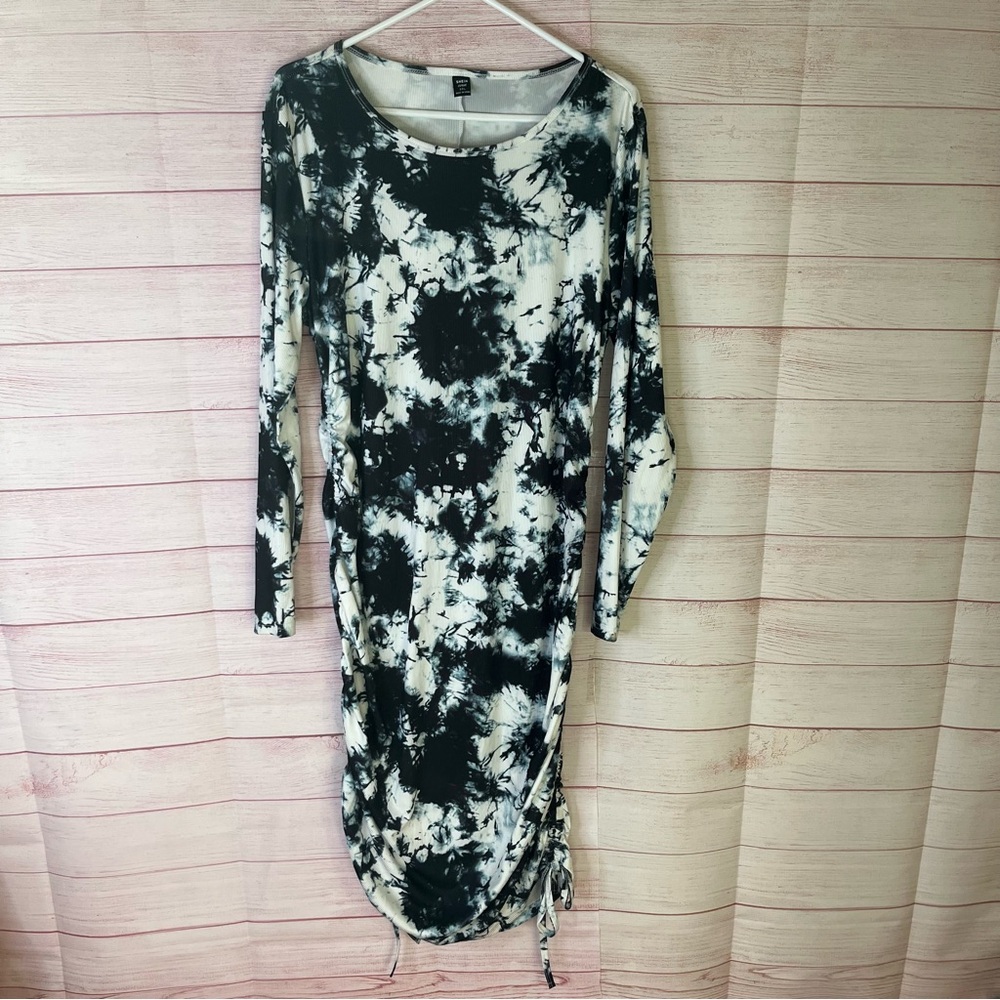 Shein Curve Tie‎ Dye Long Sleeve Bodycon Drawstring Hem Detail Dress Size 2XL